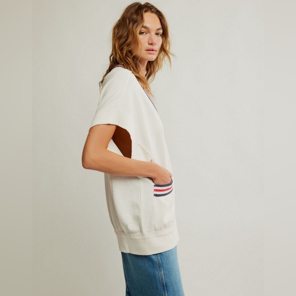 We The Free Free People Ivory Ivy Oversized V-Neck Sweater Vest Size Medium NWT - Picture 12 of 13